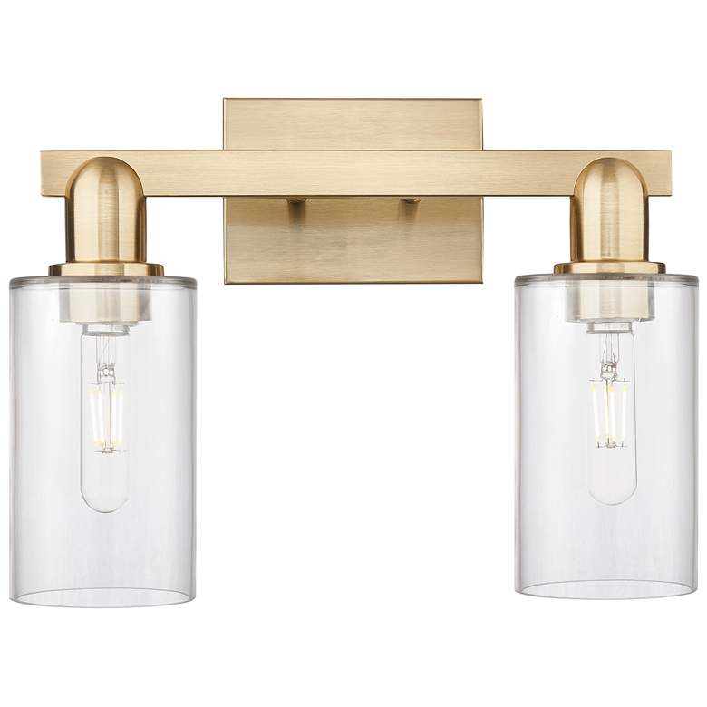 Image 1 Arcadia Clymer 15"W 2 Light Bronze Vanity Light w/ Clear Shade