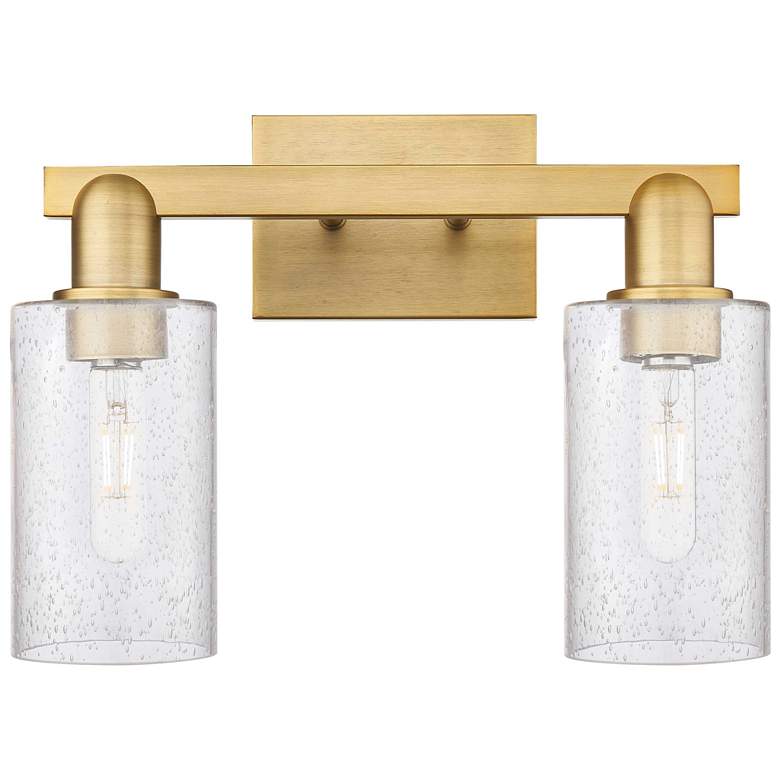 Image 1 Arcadia Clymer 15"W 2 Light Brushed Brass Bath Light With Seedy Shade