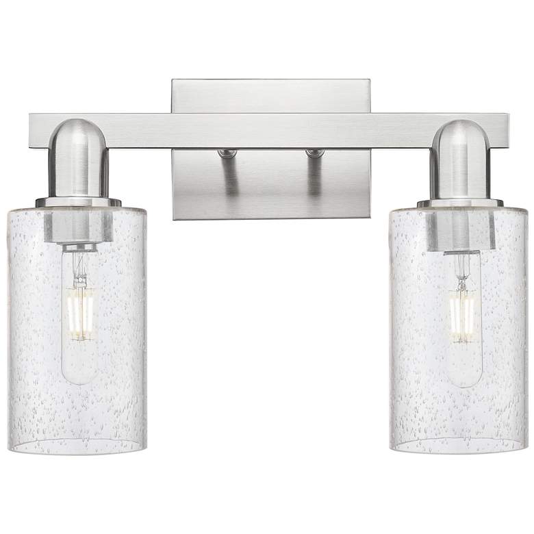 Image 1 Arcadia Clymer 15"W 2 Light Brushed Nickel Vanity Light w/ Seedy Shade