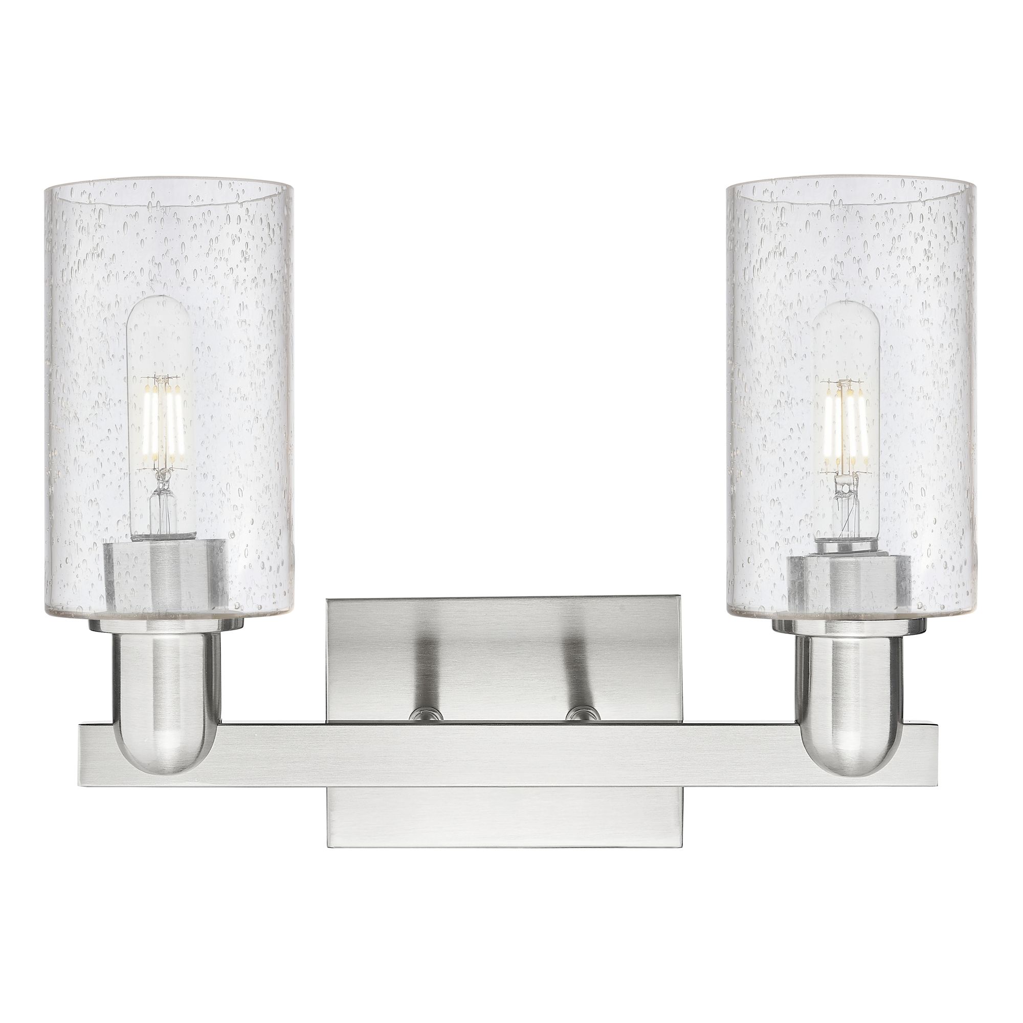 Image 2 Arcadia Clymer 15"W 2 Light Brushed Nickel Vanity Light w/ Seedy Shade more views
