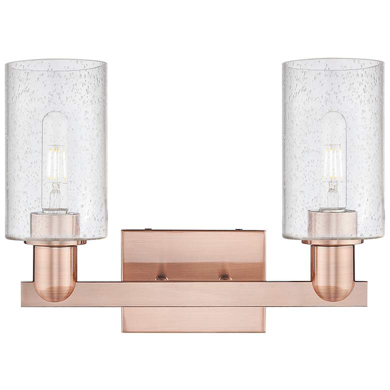 Image 2 Arcadia Clymer 15"W 2 Light Copper Vanity Light With Seedy Shade more views