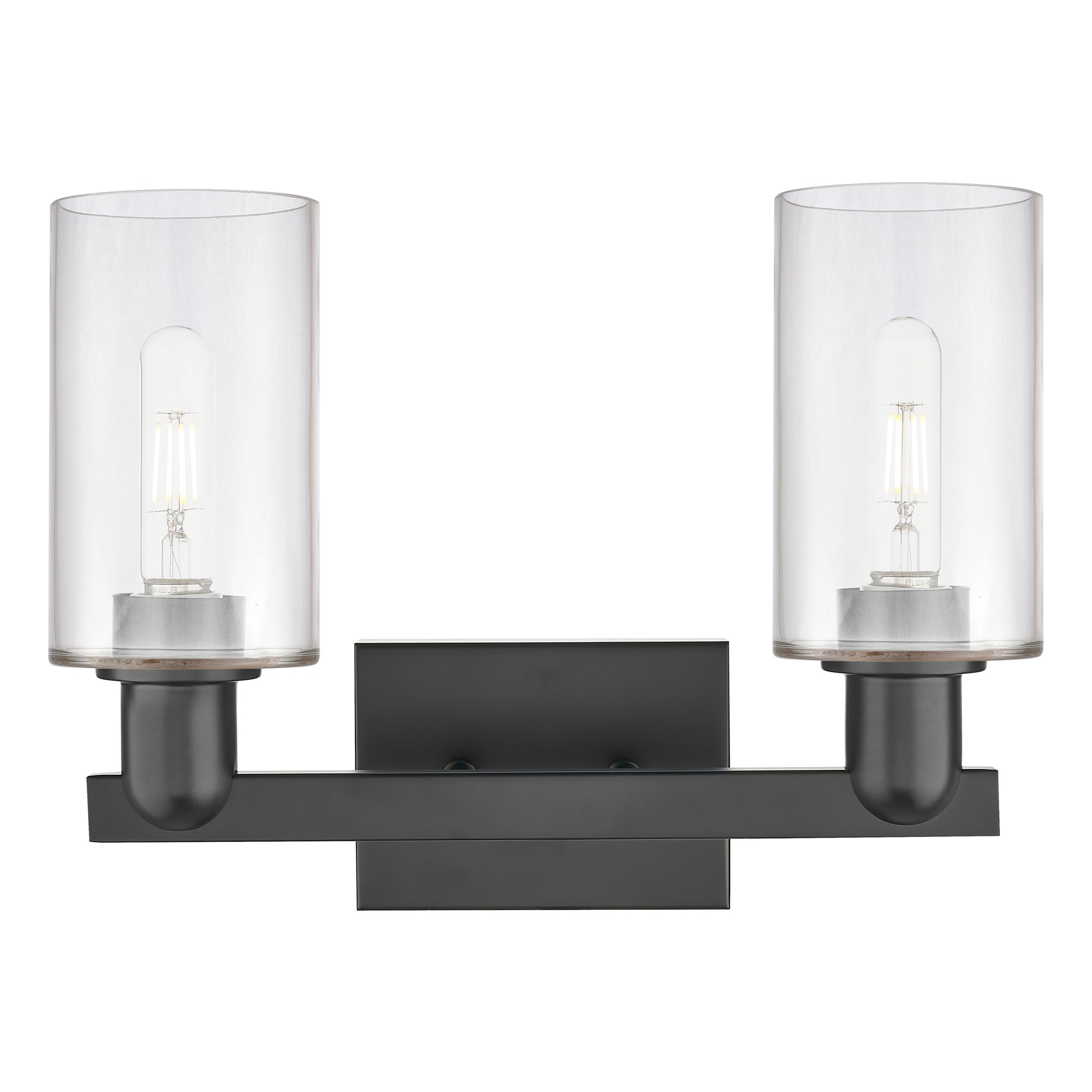 Image 2 Arcadia Clymer 15"W 2 Light Matte Black Vanity Light With Clear Shade more views