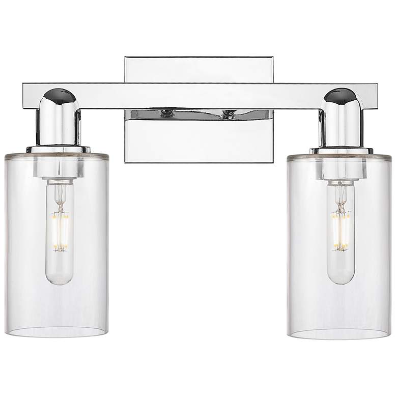 Image 1 Arcadia Clymer 15"W 2 Light Polished Chrome Bath Light w/ Clear Shade