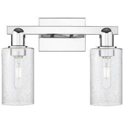 Arcadia Clymer 15"W 2 Light Polished Chrome Bath Light w/ Seedy Shade
