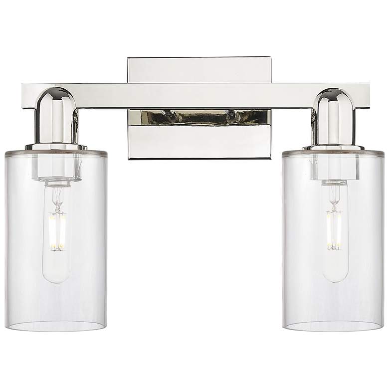 Image 1 Arcadia Clymer 15"W 2 Light Polished Nickel Bath Light w/ Clear Shade