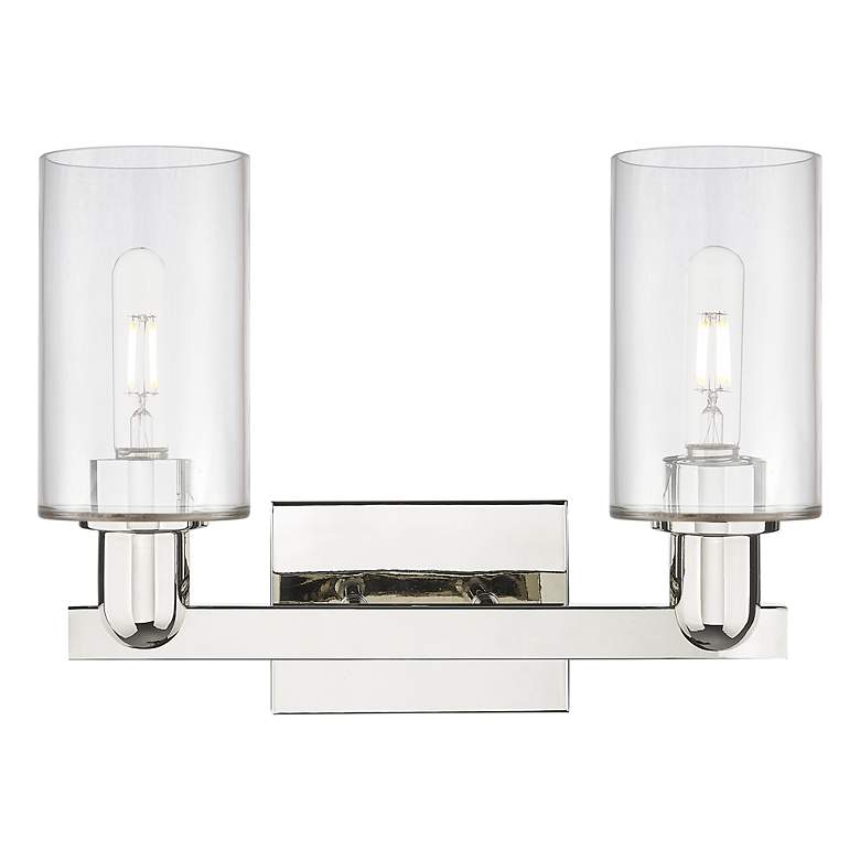 Image 2 Arcadia Clymer 15"W 2 Light Polished Nickel Bath Light w/ Clear Shade more views