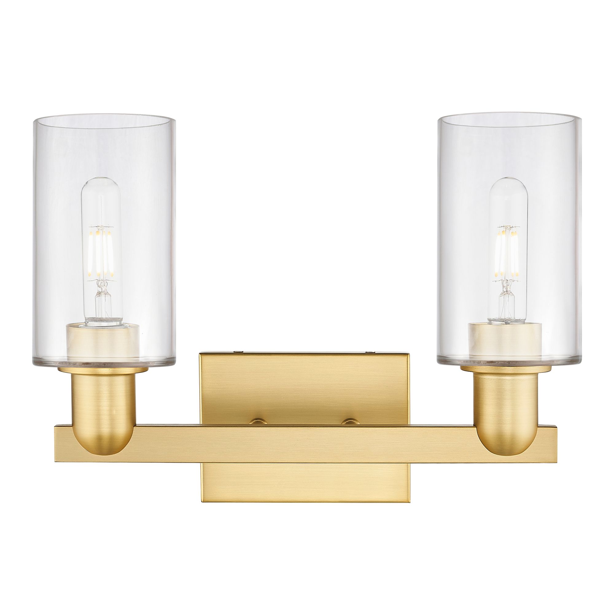 Image 2 Arcadia Clymer 15"W 2 Light Satin Gold Vanity Light With Clear Shade more views