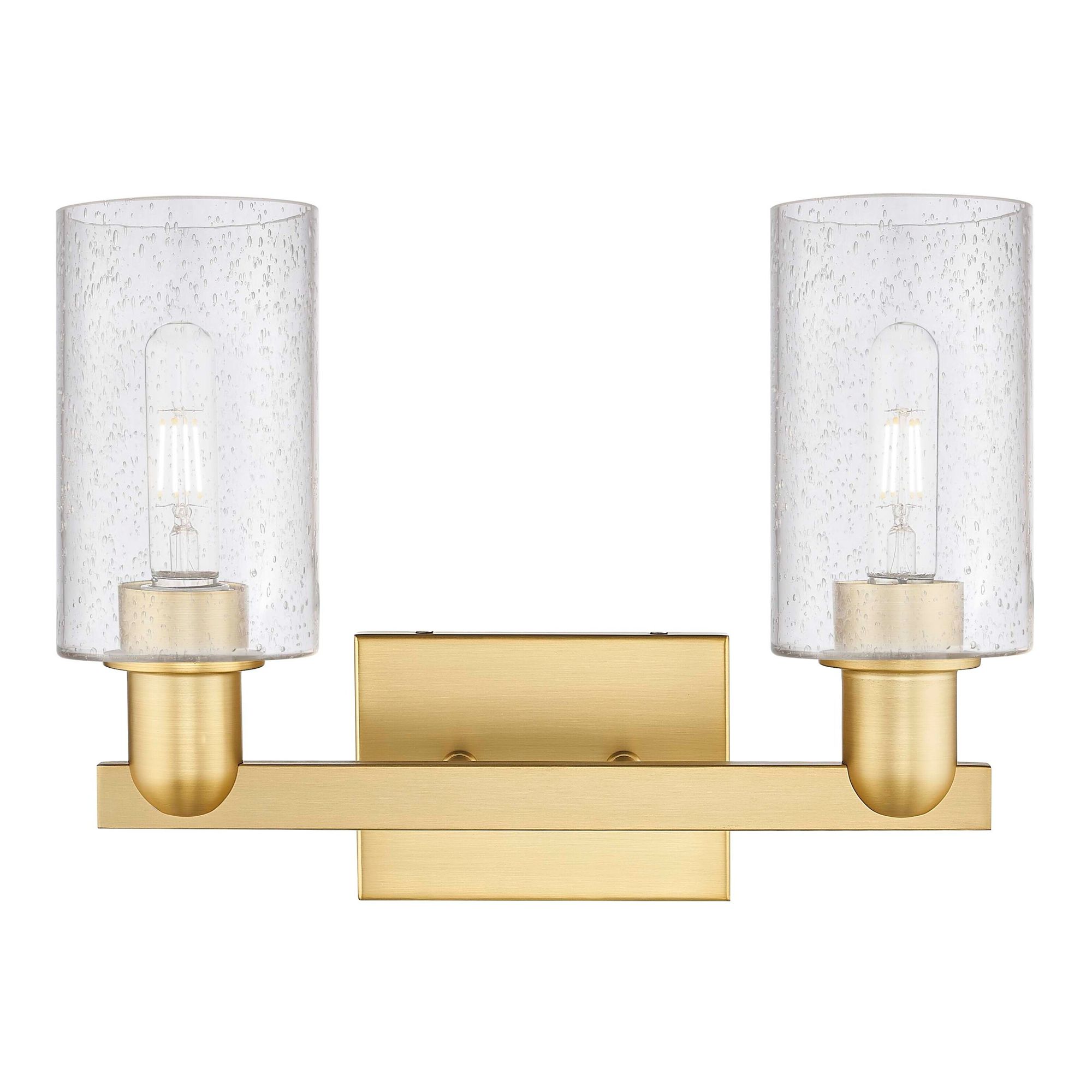 Image 2 Arcadia Clymer 15"W 2 Light Satin Gold Vanity Light With Seedy Shade more views