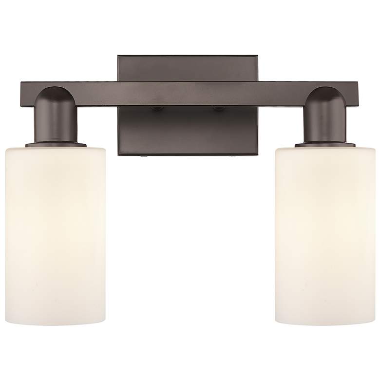 Image 1 Arcadia Clymer 15"W 2-Lt Oiled Bronze Bath Light w/ Matte White Shade