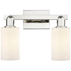 Arcadia Clymer 15"W 2-Lt Polished Nickel Vanity w/ Matte White Shade
