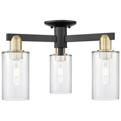 Arcadia Clymer 21"W 3 Light Black Brass Semi-Flush w/ Clear Shade