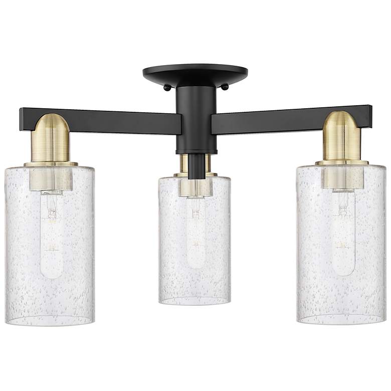 Image 1 Arcadia Clymer 21"W 3 Light Black Brass Semi-Flush w/ Seedy Shade