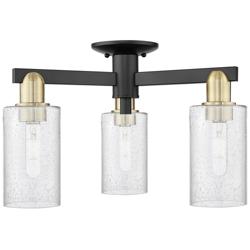 Arcadia Clymer 21"W 3 Light Black Brass Semi-Flush w/ Seedy Shade