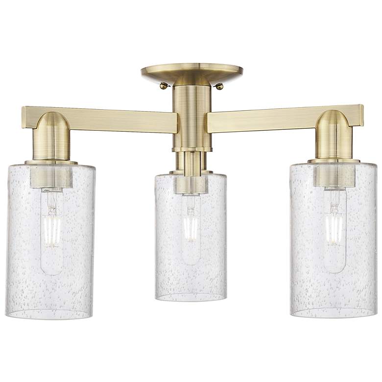 Image 1 Arcadia Clymer 21"W 3 Light Brass Semi.Flush Mount With Seedy Shade
