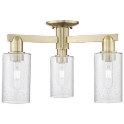 Arcadia Clymer 21"W 3 Light Brass Semi.Flush Mount With Seedy Shade