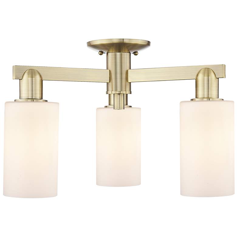Image 1 Arcadia Clymer 21"W 3 Light Brass Semi-Flush w/ Matte White Shade