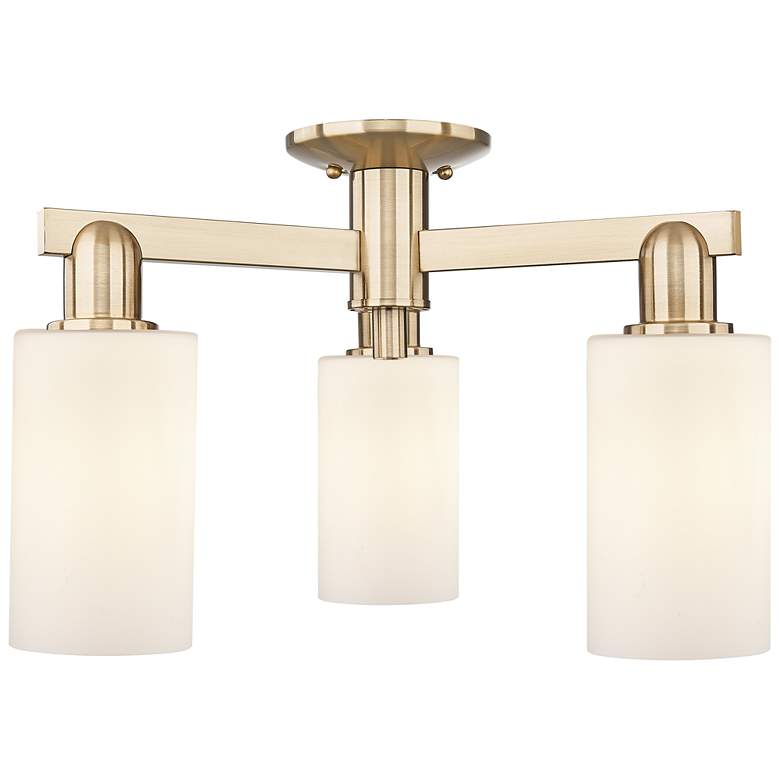 Image 1 Arcadia Clymer 21"W 3 Light Bronze Semi-Flush w/ Matte White Shade