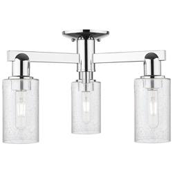 Arcadia Clymer 21"W 3 Light Chrome Semi.Flush Mount w/ Seedy Shade