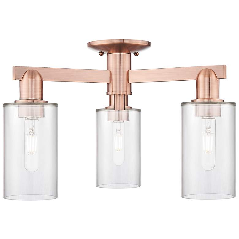 Image 1 Arcadia Clymer 21"W 3 Light Copper Semi.Flush Mount With Clear Shade