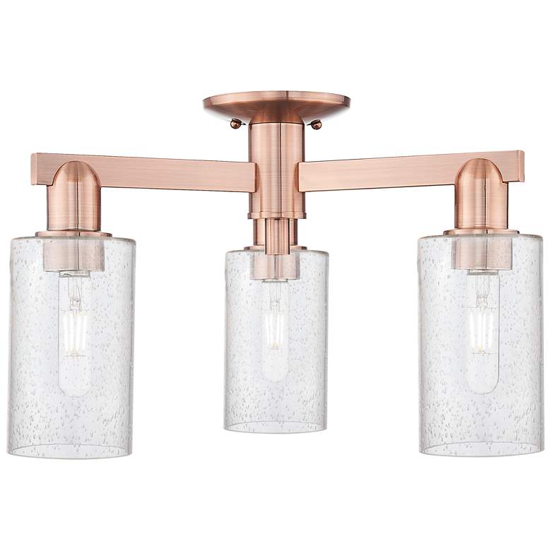 Image 1 Arcadia Clymer 21"W 3 Light Copper Semi.Flush Mount With Seedy Shade