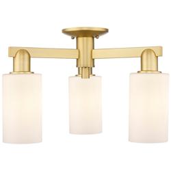 Arcadia Clymer 21"W 3 Light Gold Semi.Flush Mount w/ Matte White Shade