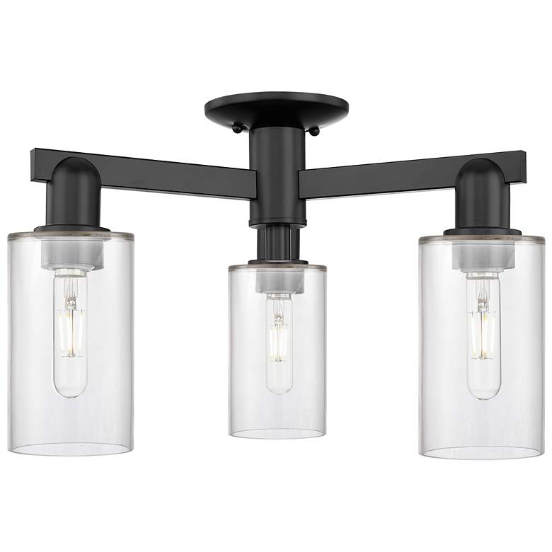 Image 1 Arcadia Clymer 21"W 3 Light Matte Black Semi-Flush w/ Clear Shade