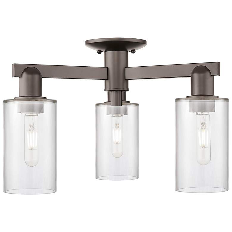 Image 1 Arcadia Clymer 21"W 3 Light Oiled Bronze Semi-Flush w/ Clear Shade