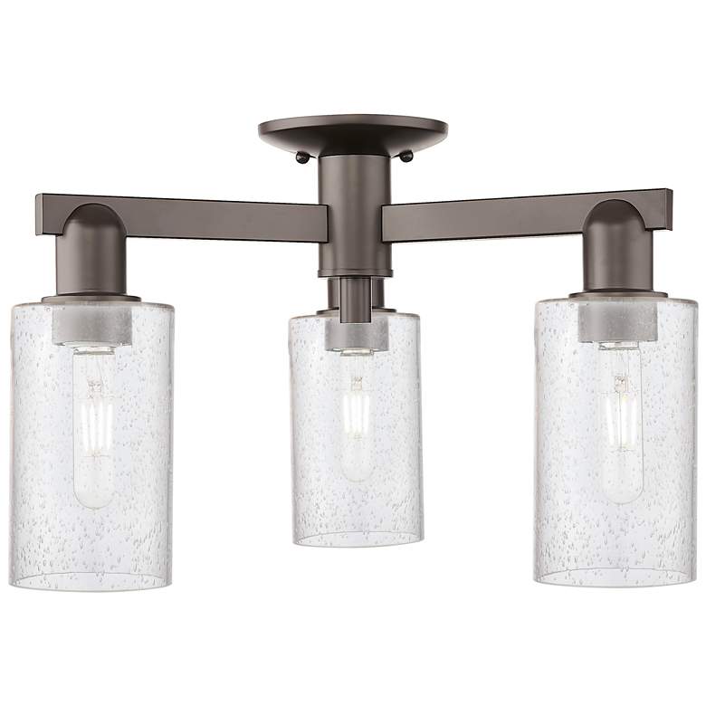 Image 1 Arcadia Clymer 21"W 3 Light Oiled Bronze Semi-Flush w/ Seedy Shade