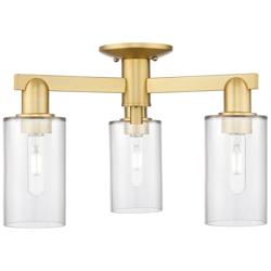 Arcadia Clymer 21"W 3 Light Satin Gold Semi.Flush Mount w/ Clear Shade