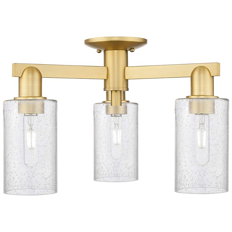 Image 1 Arcadia Clymer 21"W 3 Light Satin Gold Semi.Flush Mount w/ Seedy Shade