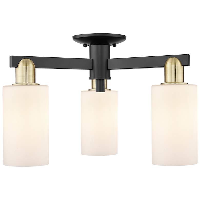 Image 1 Arcadia Clymer 21"W 3-Lt Black Brass Semi-Flush w/ Matte White Shade