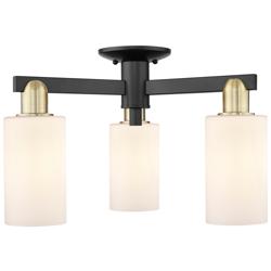 Arcadia Clymer 21"W 3-Lt Black Brass Semi-Flush w/ Matte White Shade