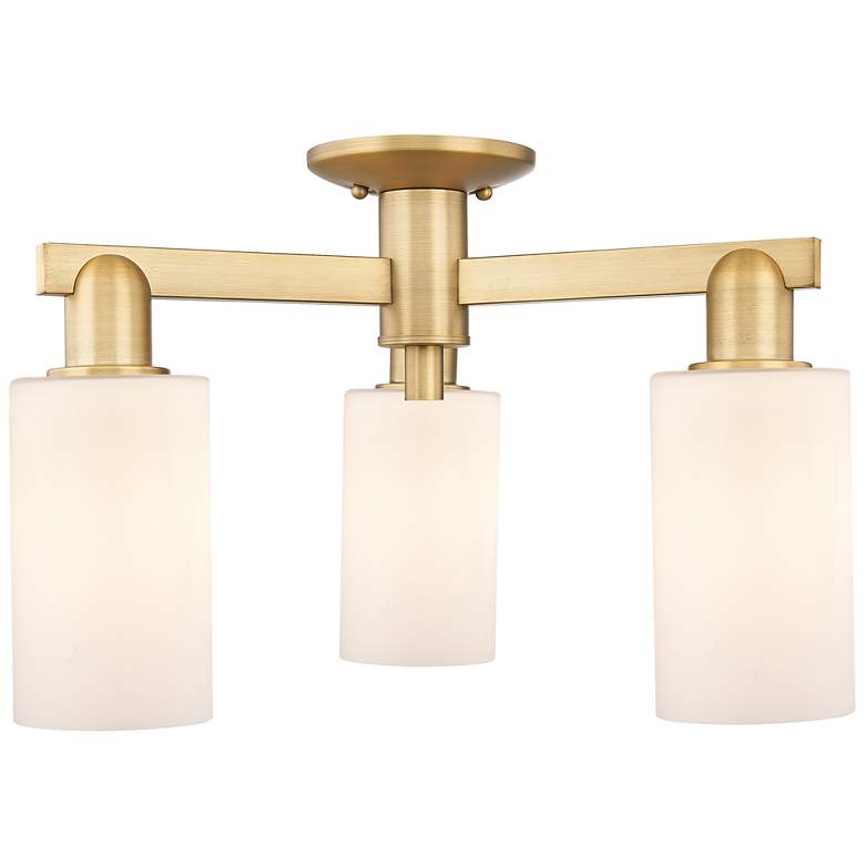Image 1 Arcadia Clymer 21"W 3-Lt Brushed Brass Semi-Flush w/ Matte White Shade