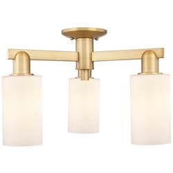 Arcadia Clymer 21"W 3-Lt Brushed Brass Semi-Flush w/ Matte White Shade