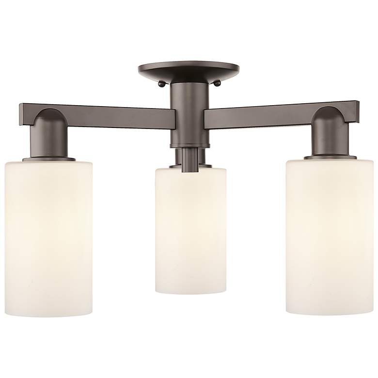 Image 1 Arcadia Clymer 21"W 3-Lt Oiled Bronze Semi-Flush w/ Matte White Shade
