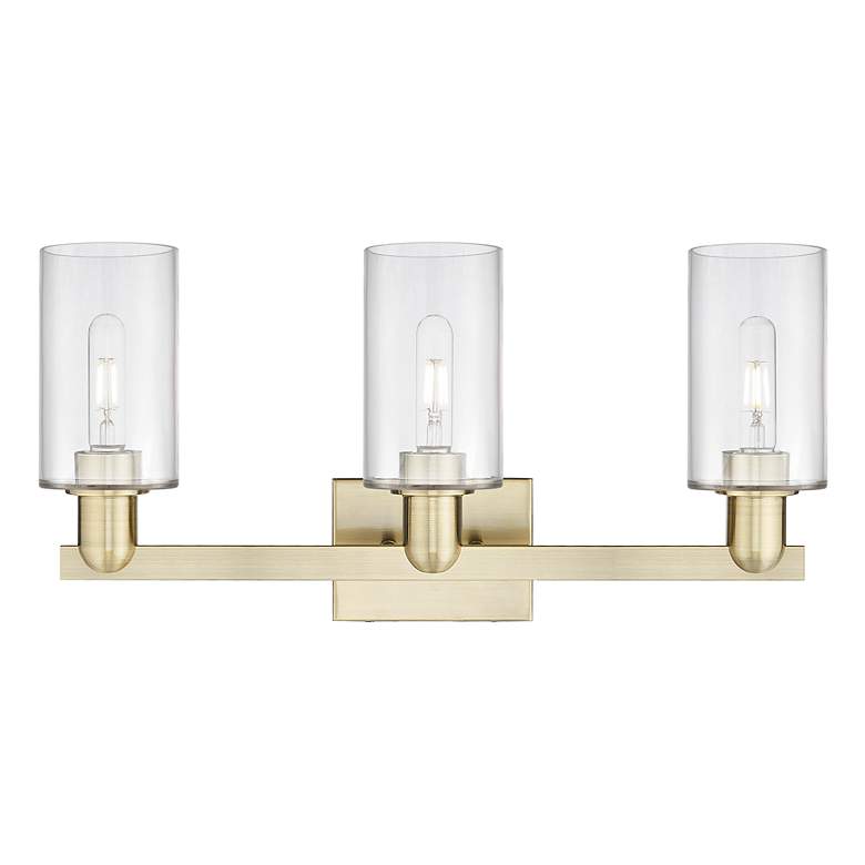Image 2 Arcadia Clymer 23"W 3 Light Antique Brass Bath Light With Clear Shade more views