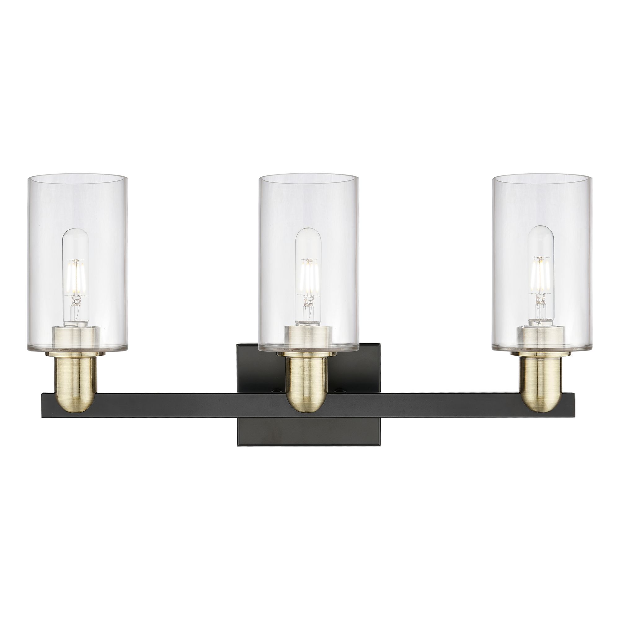 Image 2 Arcadia Clymer 23"W 3 Light Black And Brass Bath Light w/ Clear Shade more views