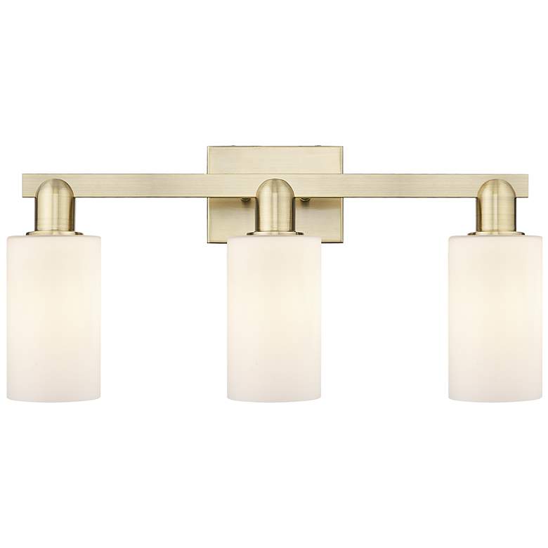 Image 1 Arcadia Clymer 23"W 3 Light Brass Vanity Light With Matte White Shade