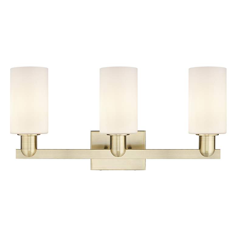 Image 2 Arcadia Clymer 23"W 3 Light Brass Vanity Light With Matte White Shade more views