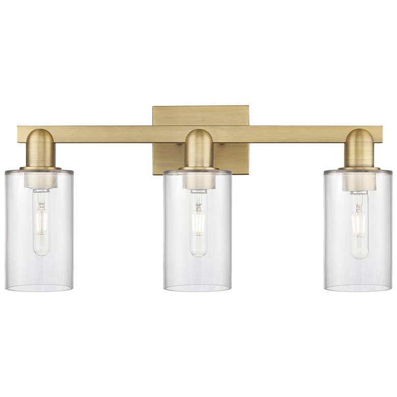 Image 1 Arcadia Clymer 23"W 3 Light Brushed Brass Bath Light With Clear Shade