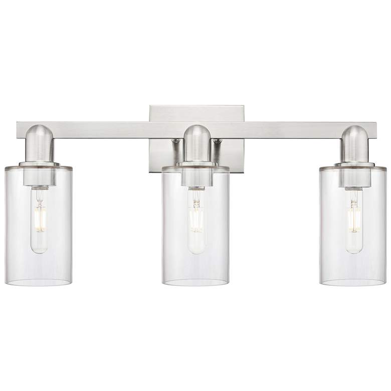 Image 1 Arcadia Clymer 23"W 3 Light Brushed Nickel Vanity Light w/ Clear Shade