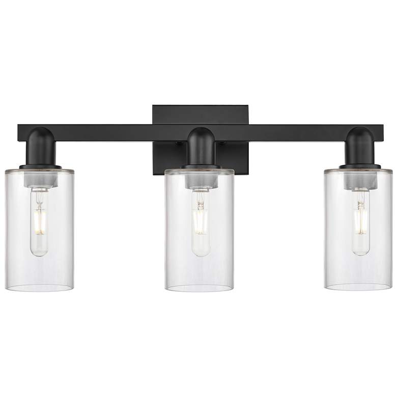 Image 1 Arcadia Clymer 23"W 3 Light Matte Black Vanity Light With Clear Shade