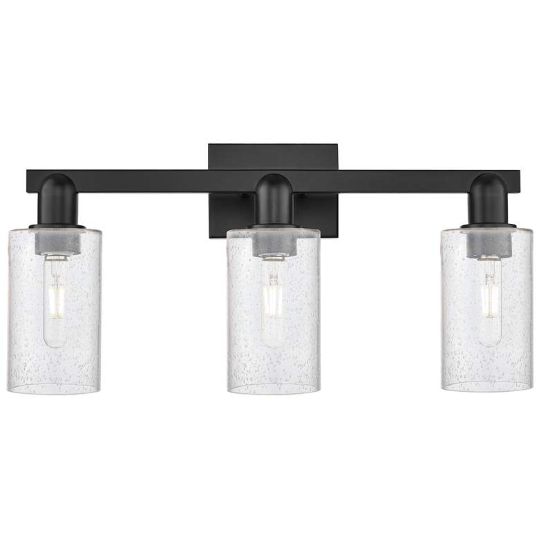 Image 1 Arcadia Clymer 23"W 3 Light Matte Black Vanity Light With Seedy Shade