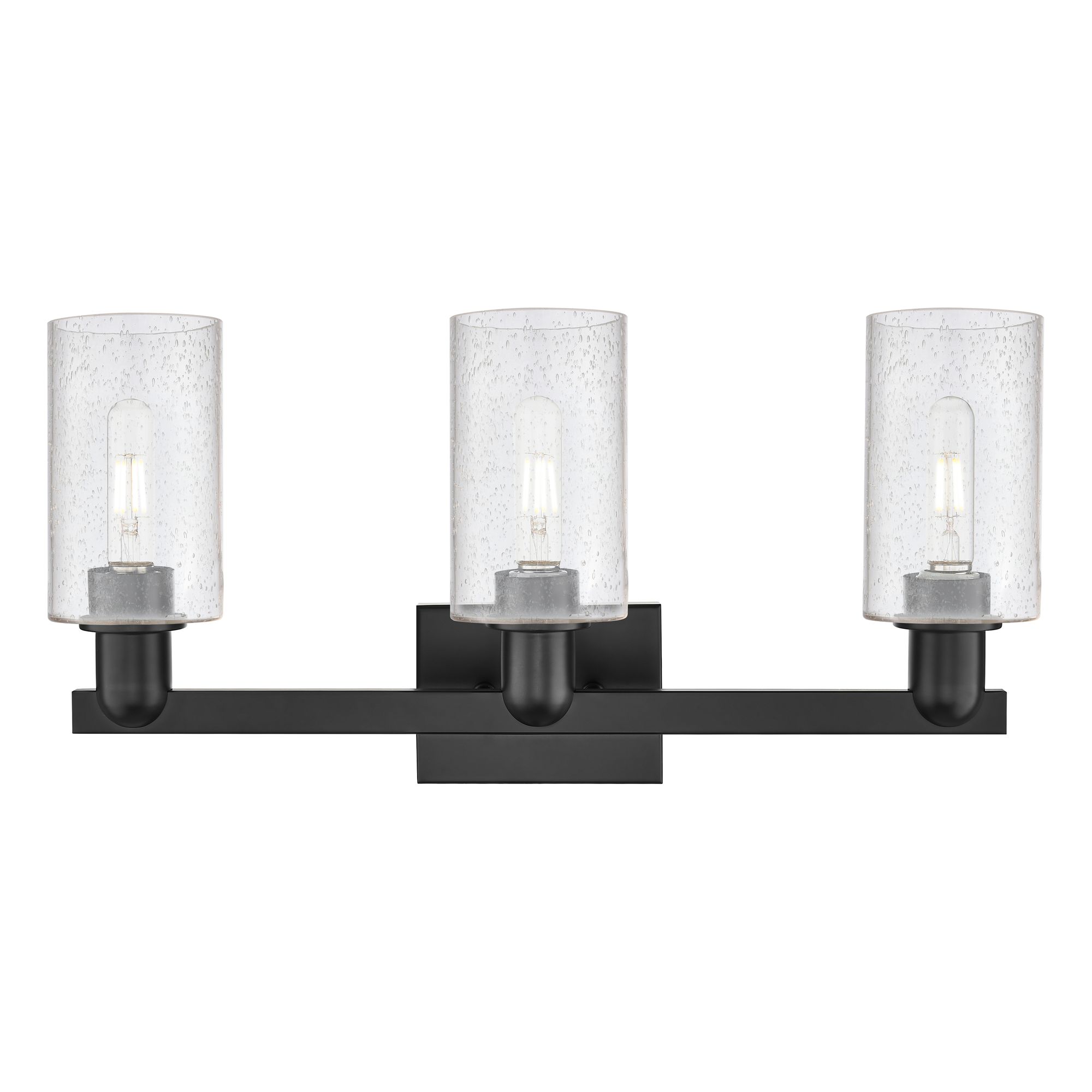 Image 2 Arcadia Clymer 23"W 3 Light Matte Black Vanity Light With Seedy Shade more views