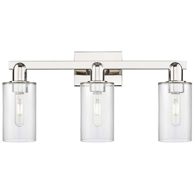 Image 1 Arcadia Clymer 23"W 3 Light Polished Nickel Bath Light w/ Clear Shade