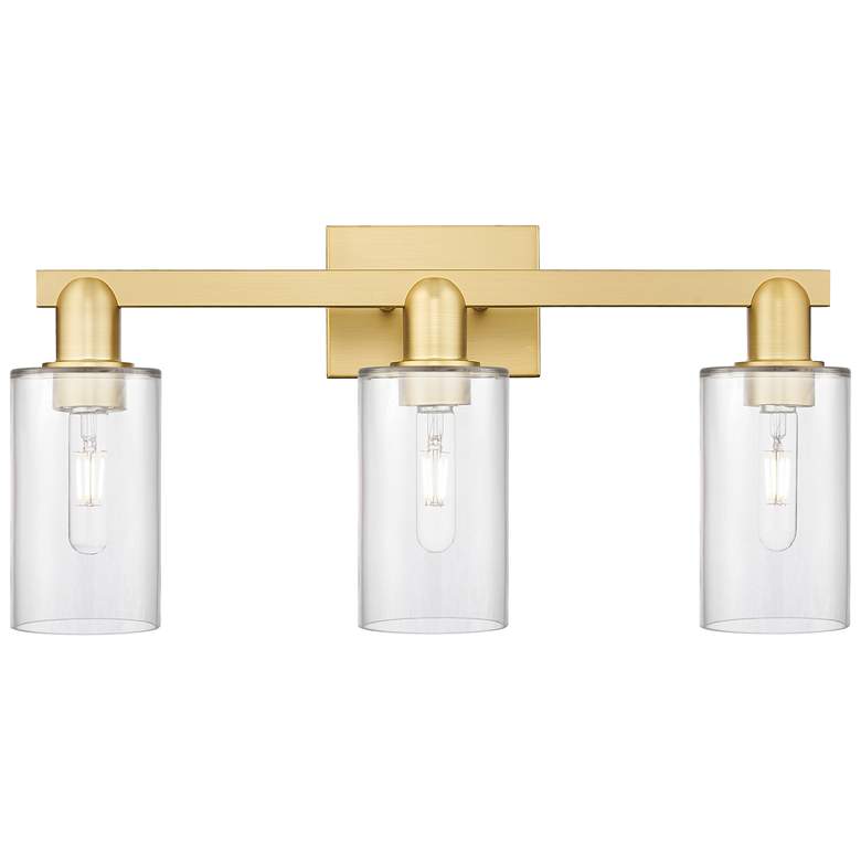 Image 1 Arcadia Clymer 23"W 3 Light Satin Gold Vanity Light With Clear Shade