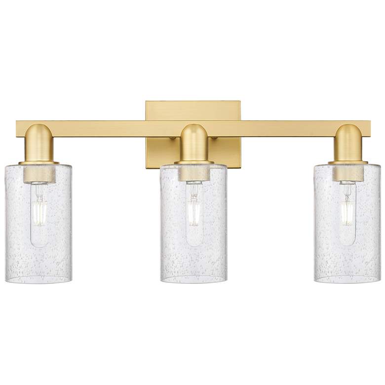 Image 1 Arcadia Clymer 23"W 3 Light Satin Gold Vanity Light With Seedy Shade