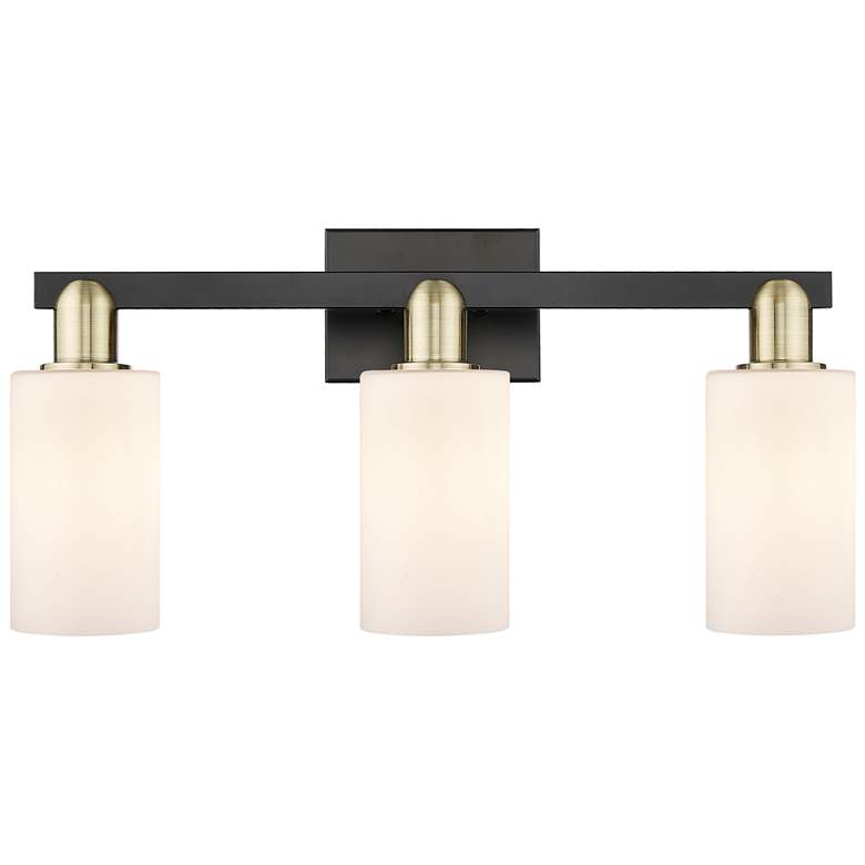 Image 1 Arcadia Clymer 23"W 3-Lt Black Brass Bath Light w/ Matte White Shade