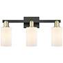1_Arcadia Clymer 23"W 3-Lt Black Brass Bath Light w/ Matte White Shade