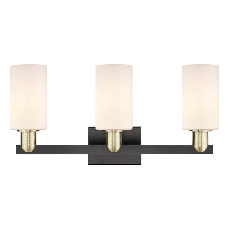 Image 2 Arcadia Clymer 23"W 3-Lt Black Brass Bath Light w/ Matte White Shade more views